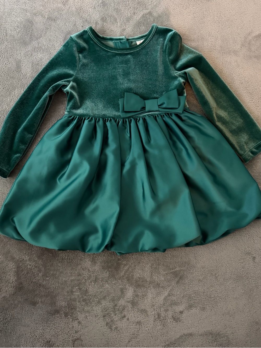 Cat & Jack Emerald Green Velvet and Satin Bow Holiday Dress